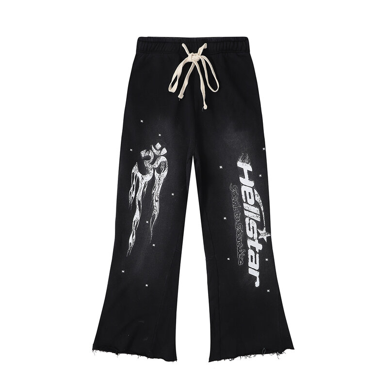 Hellstar nowe męskie damskie spodnie luźna z nadrukiem wzór Hip-hop w stylu Retro styl pary