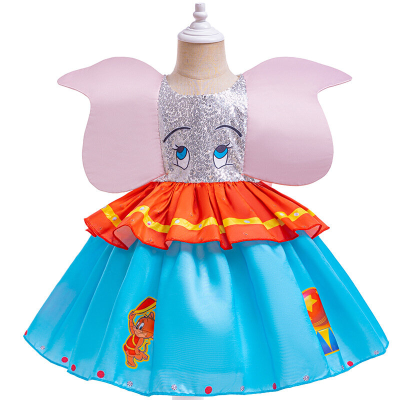 Dumbo Cosplay Dress with Big Ear Fly Elephant para crianças, Disfarce Frocks para menina, Roupas de performance de palco para jardim de infância