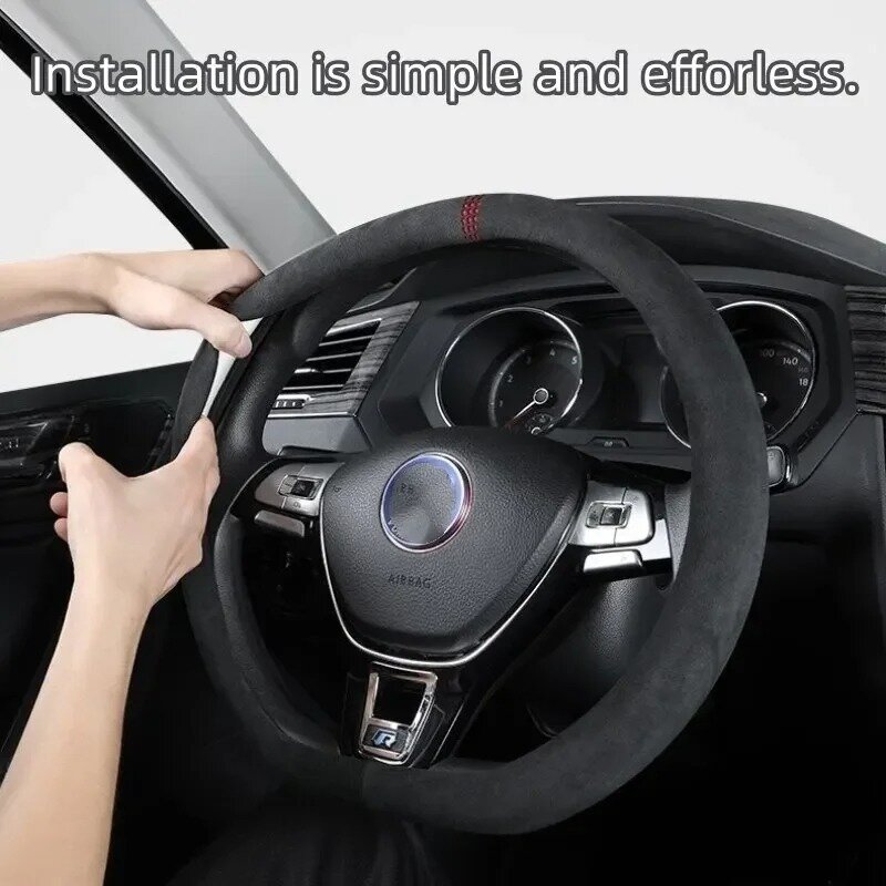 D-type O-type Car Steering Wheel Protective Cover Four Seasons Universal Non-slip Wear-resistant Sweat-absorbent Suede Cover