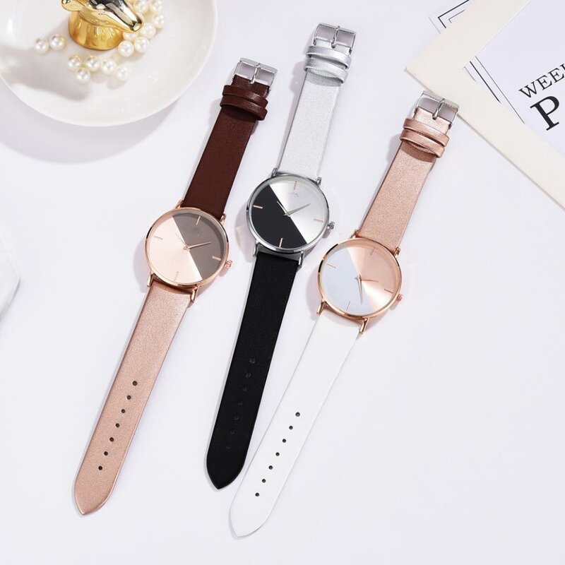 Kegllect Women Dual Color Belt Watch Geneva  Matching Ultra-thin Quartz Wristwatches