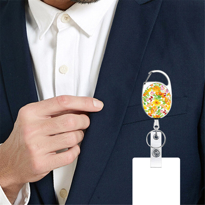 Porte-Badge rétractable à motif Floral, mignon, Clip pour porte-Badge, nom d'infirmière, porte-carte, porte-clé, pour bureau et cour