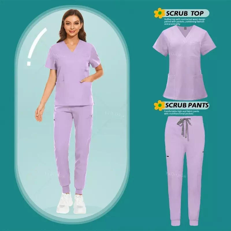 Setelan seragam perawat medis kualitas tinggi Set scrub multiwarna pakaian kerja Spa Salon kecantikan aksesoris perawatan gaun bedah