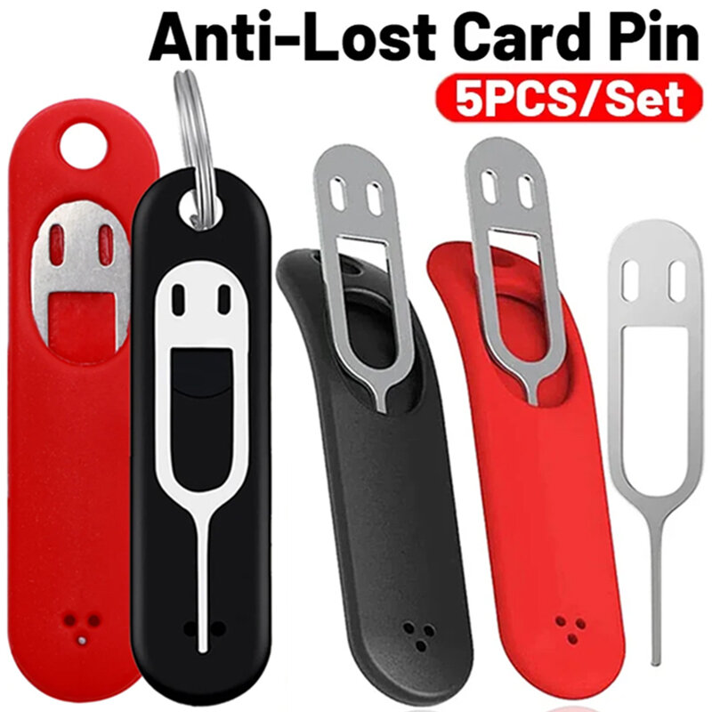 5-1 buah Pin kartu SIM anti-hilang dengan wadah penyimpanan jarum pelepas keluaran Universal untuk Apple IPhone 15 Samsung Pin wadah kartu Sim