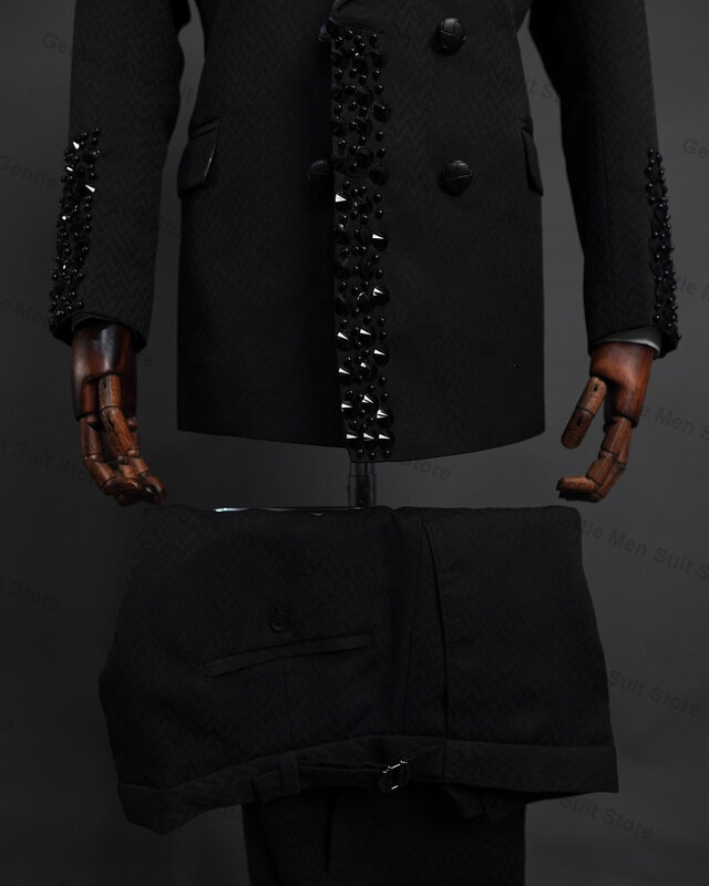 ชุดสูทผู้ชายสีดำคริสตัล2ชิ้นเสื้อ + กางเกงแจ็คเก็ตสั่งตัดแบบทางการสำนักงานชุดทักซิโด้เจ้าบ่าวงานแต่งงาน