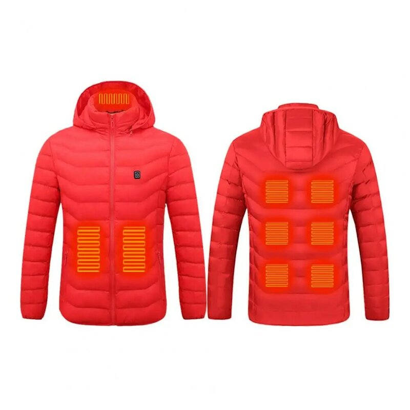 男性の安全加熱ジャケット、冬のダウンコート、防風、ハイカラー、フード付き、ネック、ジッパーポケット、厚手