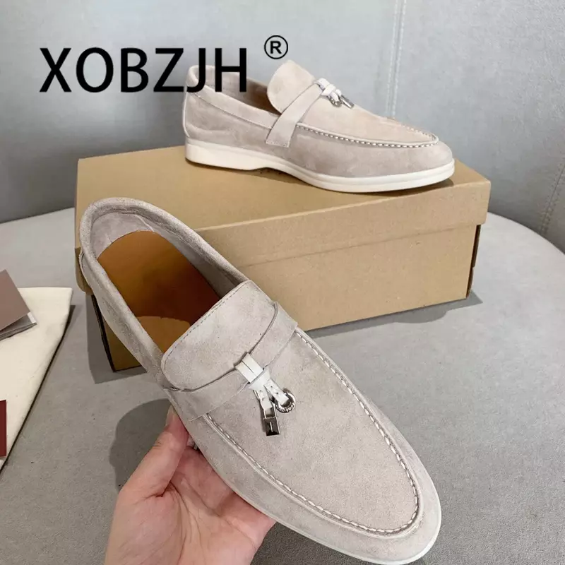 Summer Walk Shoes Women Spring Moccasines Suede Loafers Autumn Fashion Causal Leather Metal Pendant Flat Shoes Lazy SlipOn Mules