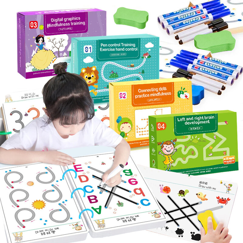 Children Montessori Drawing Toy Pen Control Training Color Shape Math Match Game Set Toddler Learning Activities Educational Toy