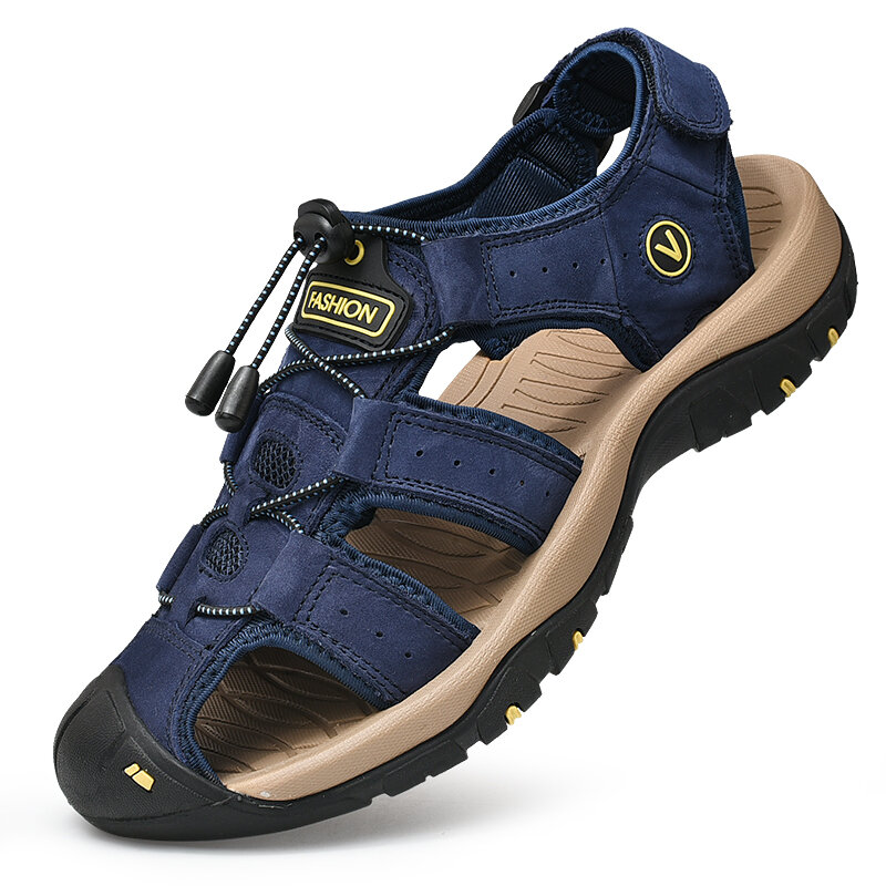 Sandalias de cuero genuino para hombre, zapatos informales para exteriores, zapatos de playa romanos de talla grande 38-48, Verano