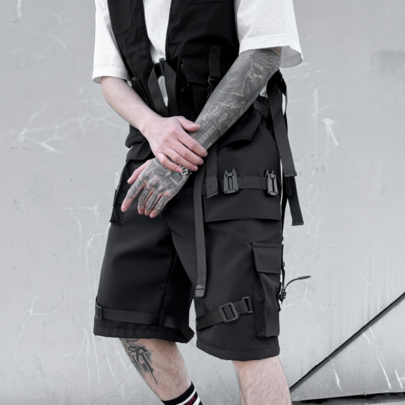 Pantalones cortos tácticos con múltiples bolsillos para hombre, estilo Techwear Pantalón corto recto, Y2K, verano, 2024