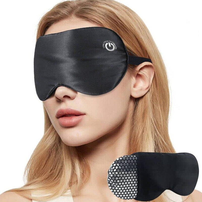 Nova sem fio aquecida máscara de olho para os olhos secos usb recarregável aquecimento terapia grafeno reutilizável real seda sono máscara de olho