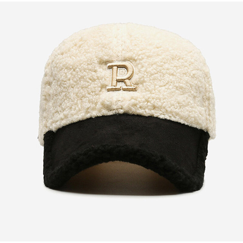 Fashionable Lamb Wool Baseball Caps Large Letter Embroidered Men's Women's Winter Hats  Couple Style Warm And Thick Plush