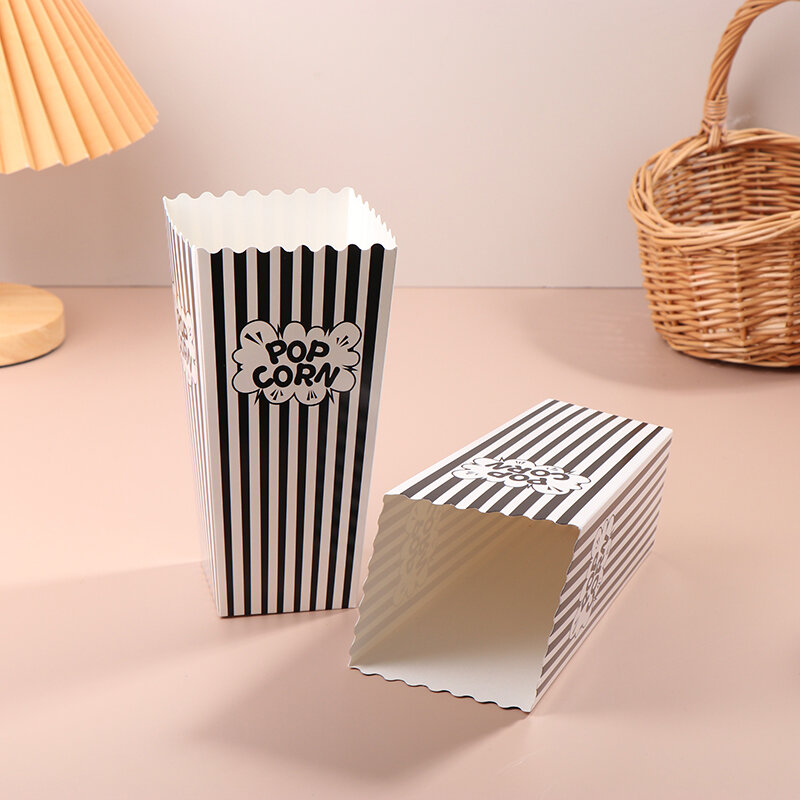 10 buah kotak Popcorn kertas wadah permen camilan Mini ember jagung Pop hitam dan putih untuk teater film pesta pernikahan