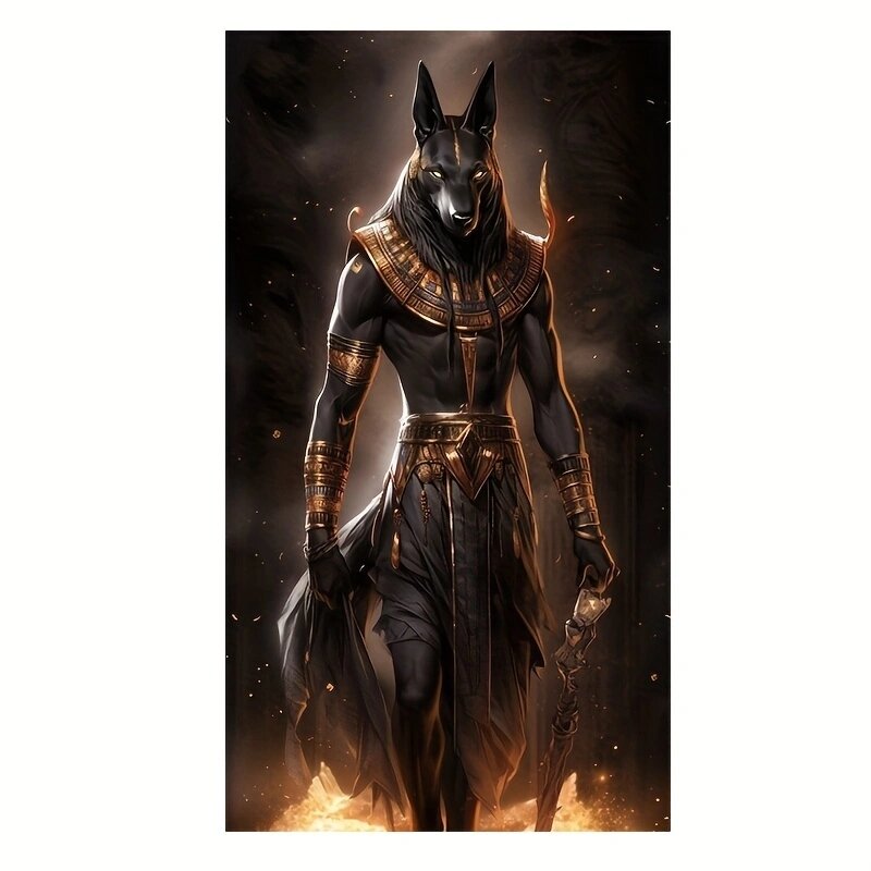 5D Diy Diamond Painting Ancient Egyptian Full Round Diamond Cross Stitch Embroidery Anubis Guardian God Mosaic For Home Decoor