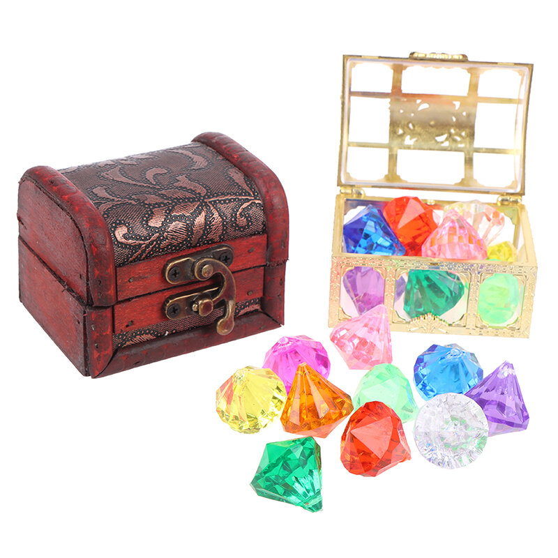 Игрушка для бассейна с драгоценными камнями для дайвинга, 10 больших красочных бриллиантов с сокровищами, Пиратская коробка для плавания