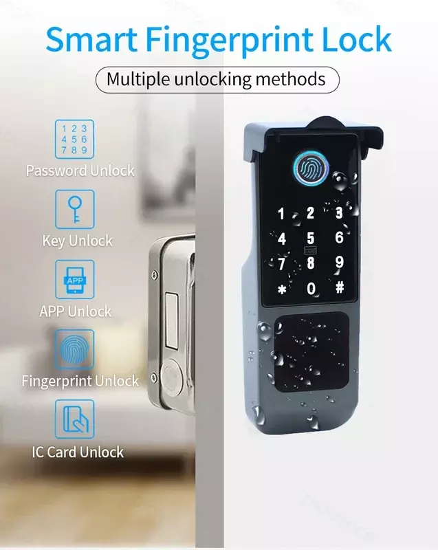 Tuya قفل بصمة مقاوم للماء ، واي فاي التحكم عن بعد ، بلوتوث TTLock ، بطاقة التطبيق ، رمز رقمي ، بدون مفتاح قفل الباب الذكي الإلكتروني
