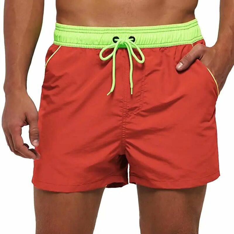 Shorts de natação masculino com malha, prancha de praia de surf rapidamente seca, calças de natação com cintura elástica, calções de surf, maiôs, verão
