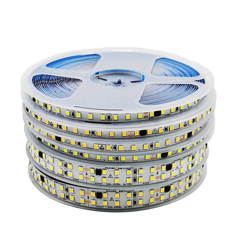 Tira de luces LED de AC220V ~ 230V, 2835, 120/240 LED/m, 5M, lámpara de 220 V, cinta de diodo de 220 voltios, lámpara suave y Flexible para Bar y hogar