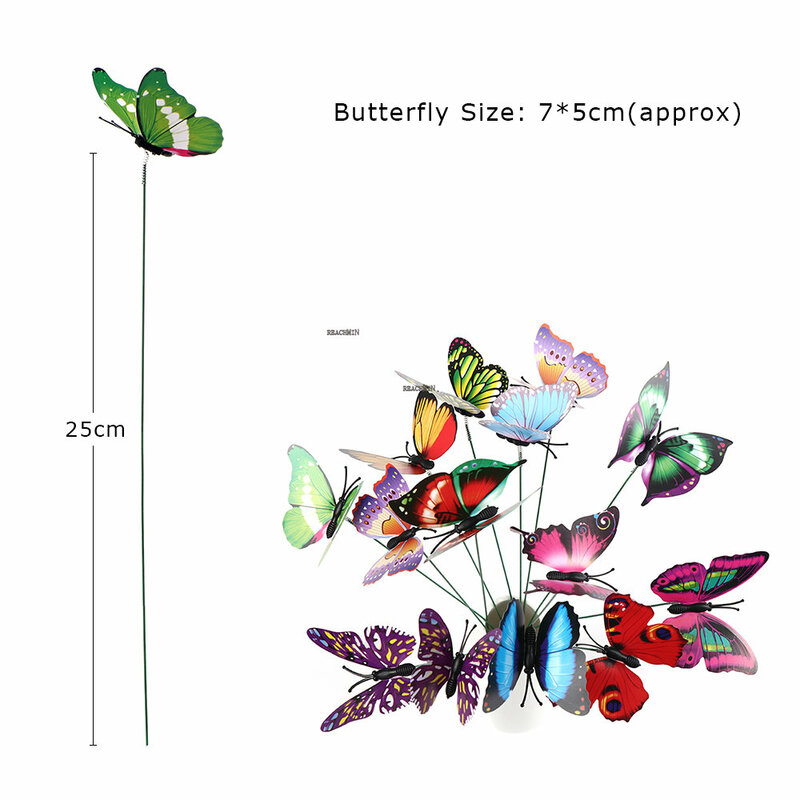 5/10/15 pçs simulação 3d borboleta vara fina libélula artificial com haste criativo artesanato quintal gramado ornamento decoração do jardim
