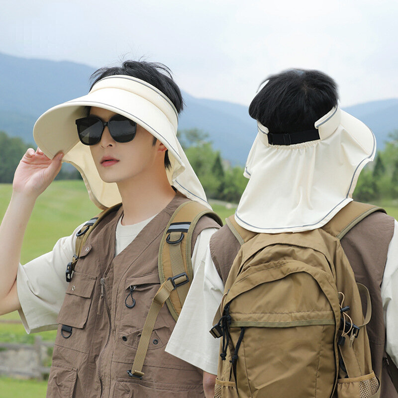 Sun Protection Hat Men Large Brim Shawl Empty Top Anti-UV Beach Hat Korean Versatile Fashion Headwear Summer Women Cap Ins