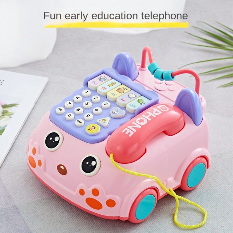 Mainan perkembangan pendidikan, telepon musik bayi bentuk Bus kartun, mainan telepon anak simulasi mesin pembelajaran dini
