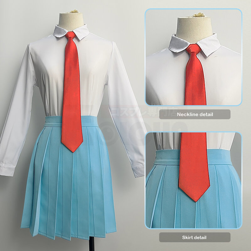 LOUN Skip and Loafer Anime Costume, Iwakura Mitsumi Cosplay Costume, School Uniform, Blue imbibé Shirt, JK Skirt aught 03/Wearing Gift, Bathroom