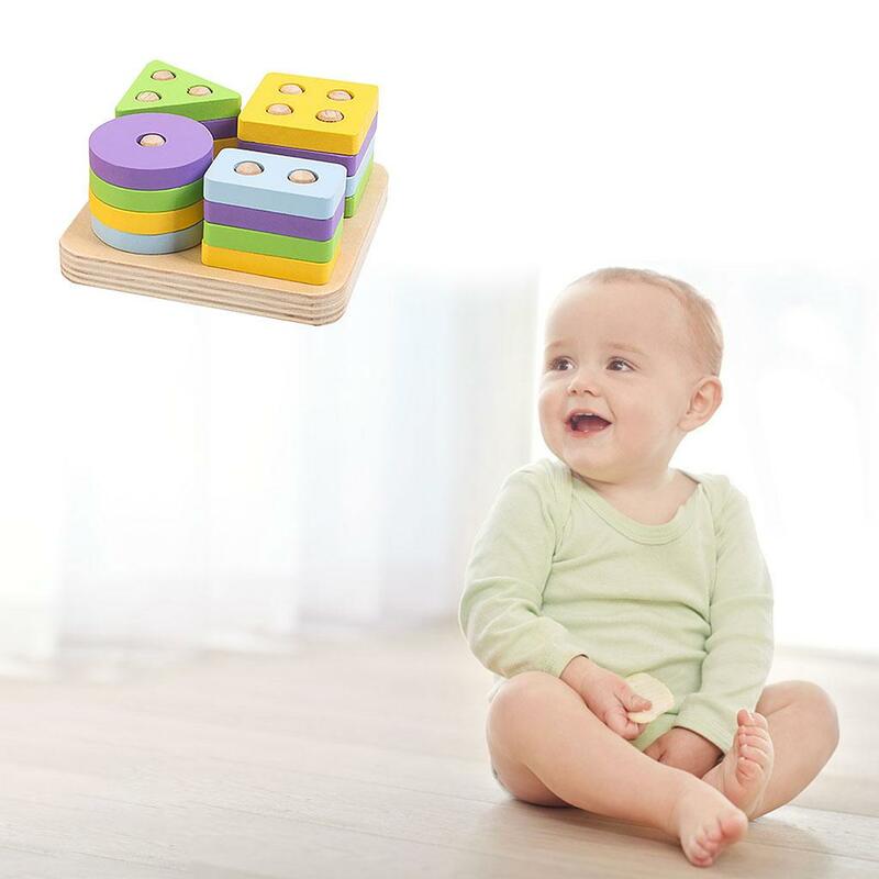 Wooden Shape Matching Stacking Toys Blocks Sensory Learning Toys for Kids
