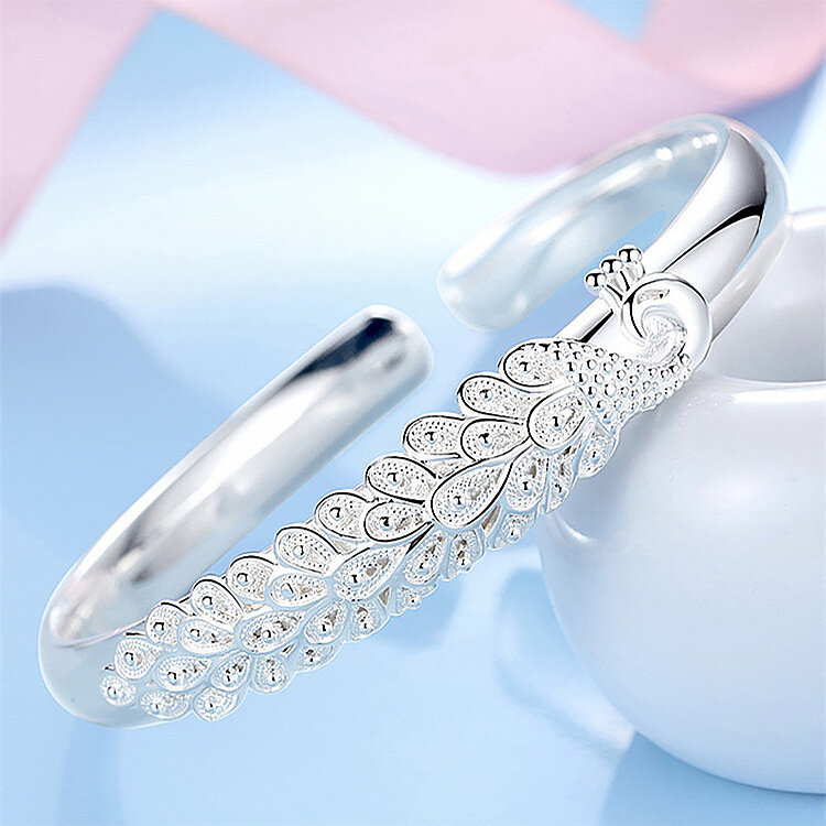 New 925 sterling silver elegant Peacock opening screen bracelet Bangles for women fashion party wedding Accessories jewelry gift