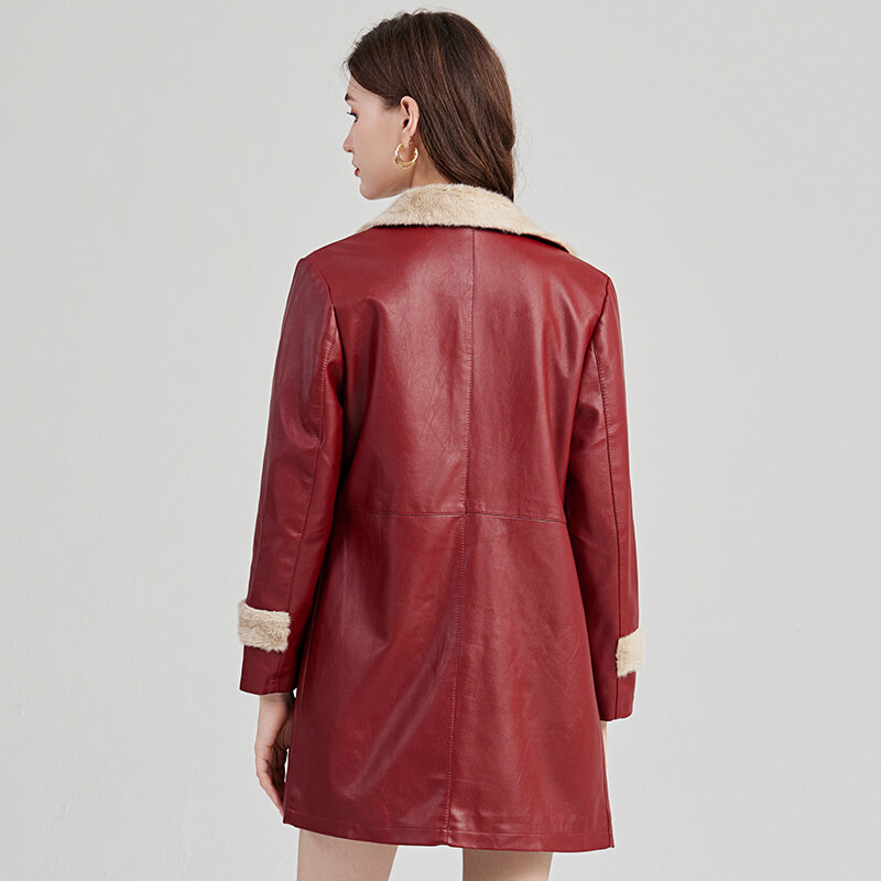 Jaket Pu Musim Dingin Wanita kualitas tinggi mewah mode baru 2023 mantel jaket kulit imitasi kasual pakaian luar hangat tebal