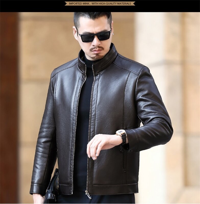 Large casual business jacket, men's standing collar, fur integrated ultra soft SE plush lining, waterproof and warm
