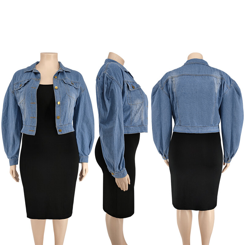 Desain Baru Grosir Wanita Ditambah S-5XL Ukuran Besar Jaket Biru Jaket Denim