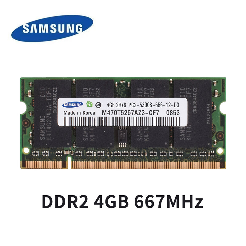 SAMSUNG DDR2 Mémoire RAM SODIMM Ordinateur Portable 4 Go 2 Go 667Mhz PC2-5300s 800MHz PC2-6400S Non ECC Sans Tampon 1.8V CL5 2jas8 Ordinateur Portable