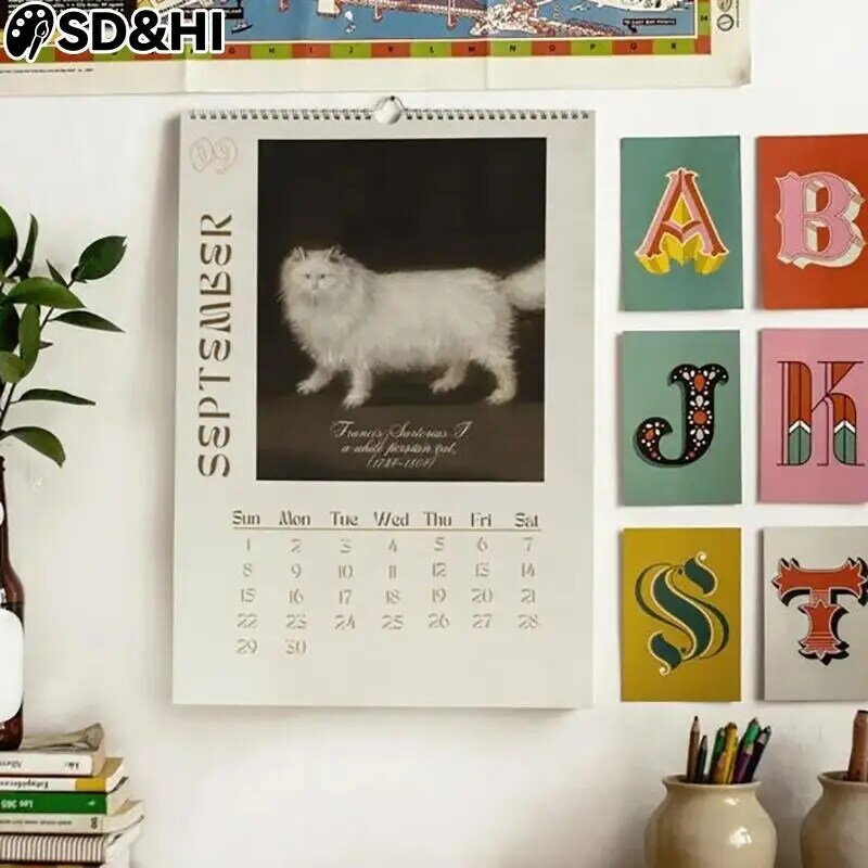 جدار معلق التقويم للحيوانات الاليفة ، القط لطيف ، تخطيط الوقت ، الحيوان الإبداعي ، فن مضحك ، 2024