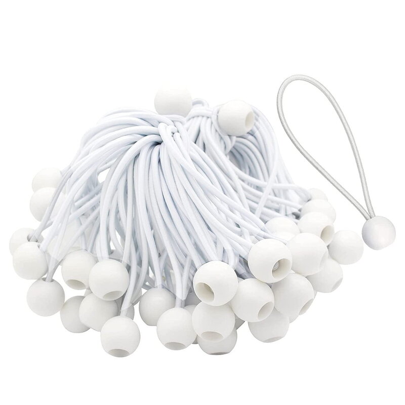50 Pcs Bungee Cord with Balls Elastic Ties Bungee Toggles Ties for Marquees,Tents Banners,Flag Poles,Tarp (White)