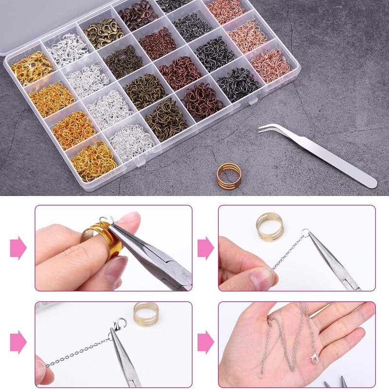 2430Ocs Jump Ring for Jewelry Making Accessories 12mm Lobster Clasp with Tweezers for Bracelet Necklace Earring Repair Kits