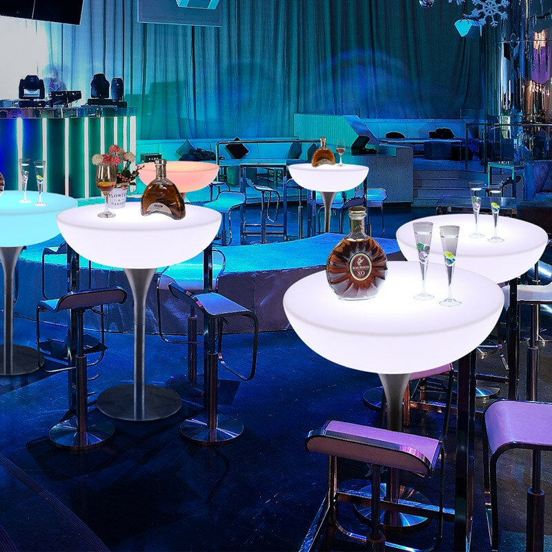 Kustom, klub malam bar furnitur ruang santai klub malam bercahaya tahan air LED meja bar furnitur led meja cocktail tinggi