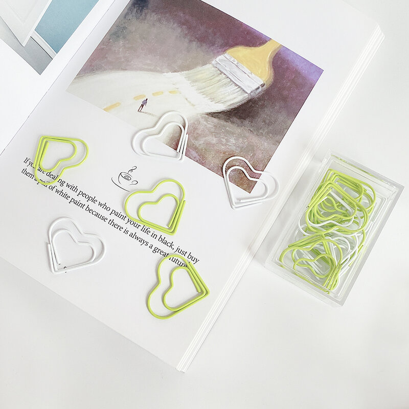 10 unidades/pacote bonito branco amarelo coração clipes de papel kawaii papelaria metal limpar binder clipes fotos bilhetes notas carta