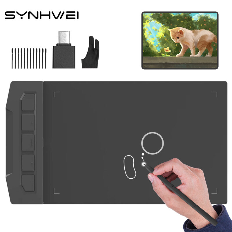 SYNHWEI-X1 6 인치 그래픽 태블릿, 드로잉 쓰기, Osu 게임, 8192 레벨, 배터리 없는 펜, 디지털 태블릿, 윈도우, 안드로이드 맥