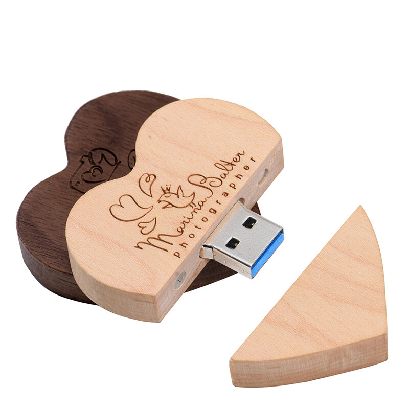 Free Custom LOGO 3.0 Wooden Heart USB Flash Drive Pen Drives Pendrive Free Shipping Items Memory Stick 4GB 8GB 16GB 32GB 64GB