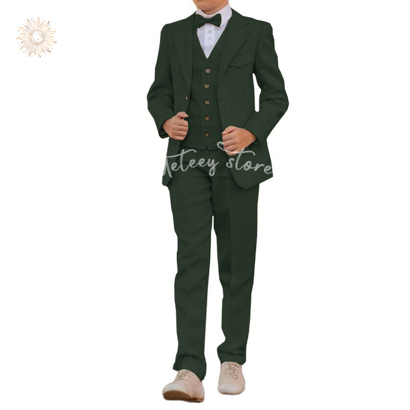 Smoking dla chłopców Slim Fit 3-częściowy jednolity kolor pasuje do formalnych ślub, drużba garniturów smoking balowy