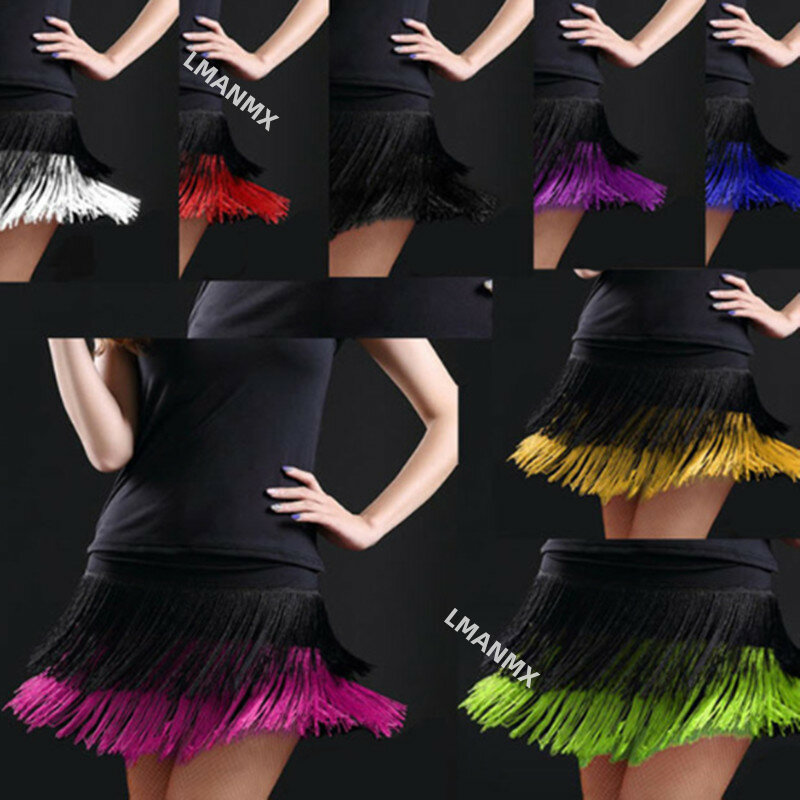 Heißer Verkauf Mode sexy erwachsene Dame Tanz Tanzrock Frauen Doppel Quaste Latin Tanzrock Fransen Röcke 8 Art Farben