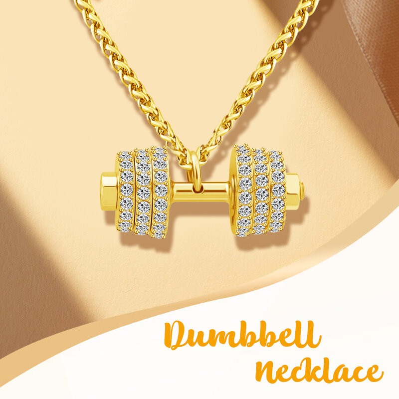 Dumbbell Necklace with Zircon  Hip Hop Necklace Stainless Steel Dumbbell Necklace Women Jewelry Gift
