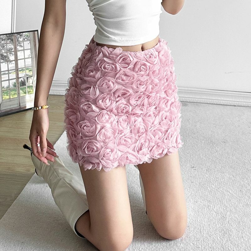 Pink Rose Sweet Cute Gentle Youth Girl Sexy All-match Tight Hot High Street Fashionable Cool Women Pencil Skirt