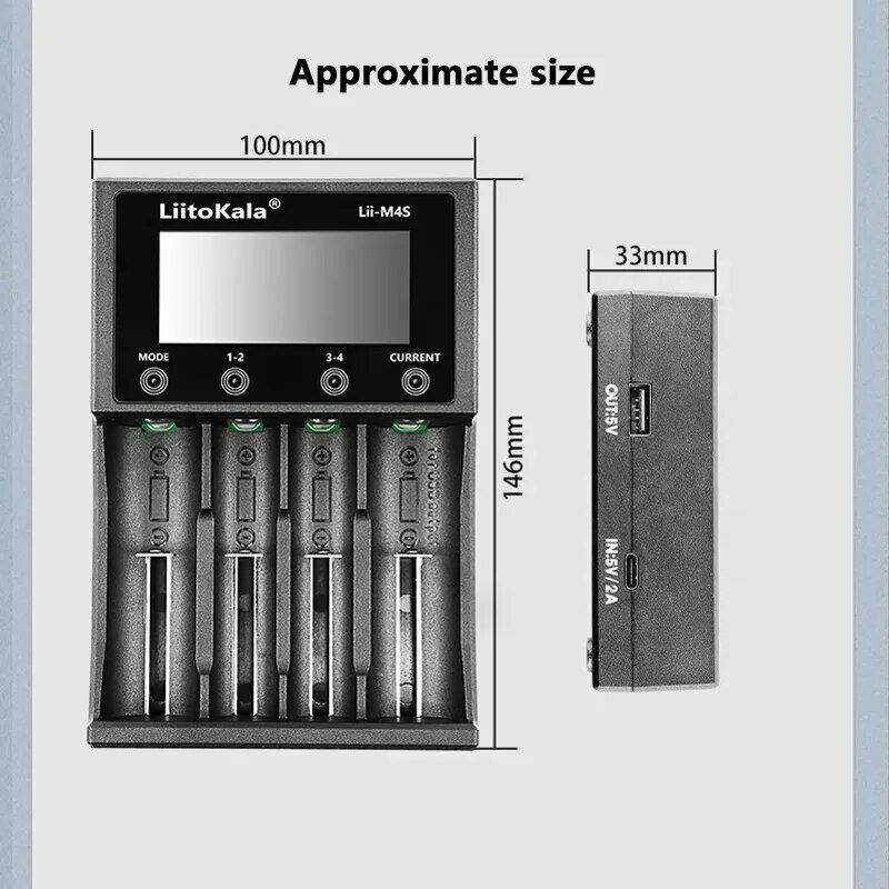 LiitoKala Lii-M4S 18650 caricabatteria multifunzione LCD per 3.7V 1.2V 26650 21700 14500 18350 17500 AA AAA A C e altro