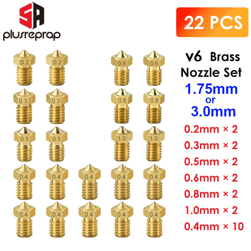 22PCS/lot V6 Brass Nozzle for E3DV6 Anycubic i3 Mega S X Chiron Kobra Flybear HotEnd 0.4MM  J-Head Extruder Printer Accessorie