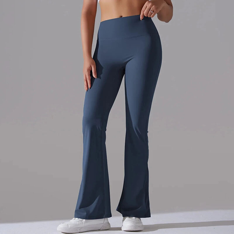 กางเกงโยคะสำหรับผู้หญิงสีทึบกางเกงฟิตเนสเอวสูงยืดได้สำหรับฝึกซ้อมกางเกงฟิตเนสกางเกงขาม้า