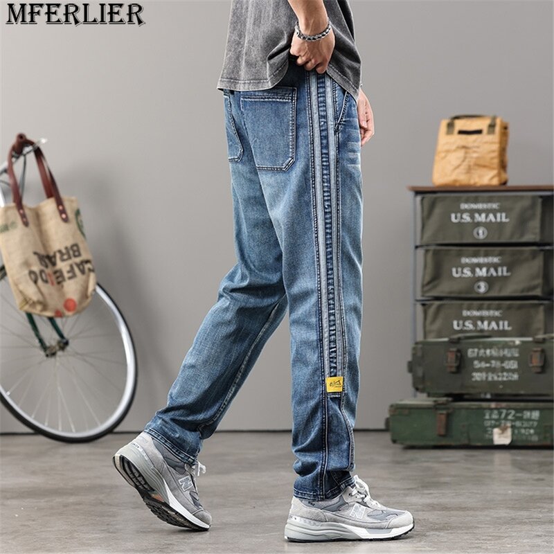 Мужские джинсы, повседневные модные однотонные прямые брюки большого размера