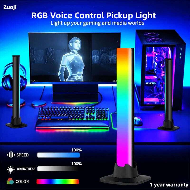 ไฟ RGB เสียงไฟกลางคืนสร้างบรรยากาศในห้อง E-Sports คอมพิวเตอร์ตั้งโต๊ะสีจังหวะดนตรีควบคุมด้วยเสียง