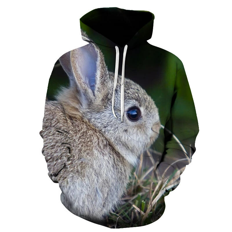 Penjualan Laris Hoodie Sweter Pria Gambar 3d Kelinci Baru Pakaian Olahraga Mode Tanpa Kancing Pakaian Jalanan Hewan XXS-4XL