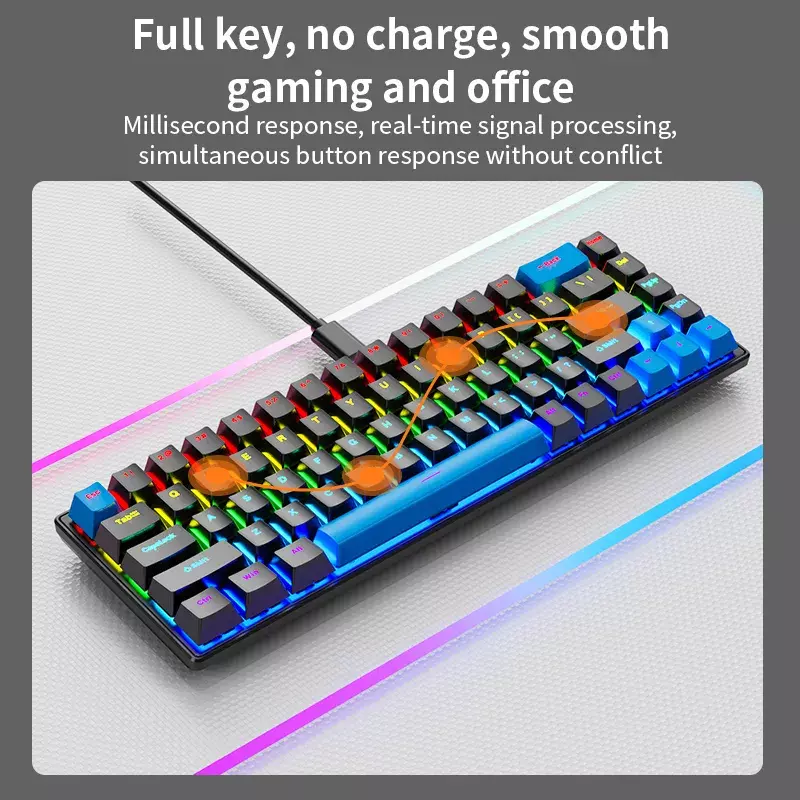 Skylion K68 kabel gebundene mechanische Tastatur 10 Arten von farbenfrohen Beleuchtungs spielen und Büros für Microsoft Windows und Apple iOS-System