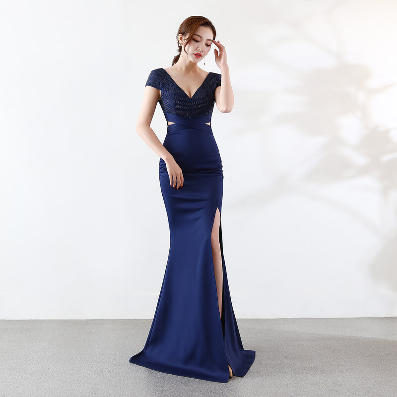 New Slim Temperament Dress Female Dignified Atmosphere Long Hollow Fishtail Celebrity Host Dress European And American Style